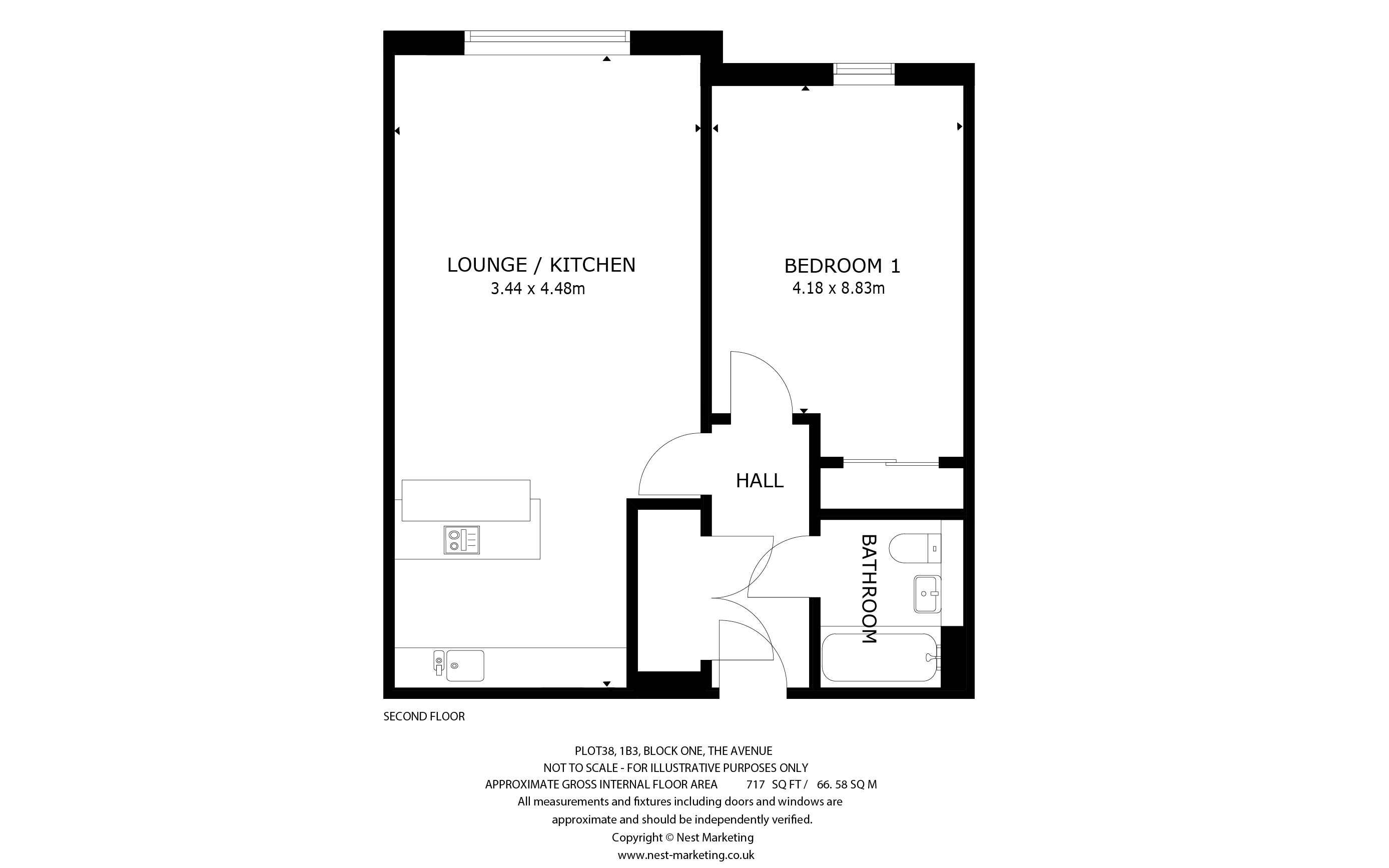 Apartment Type 1B3-38 Floorplan