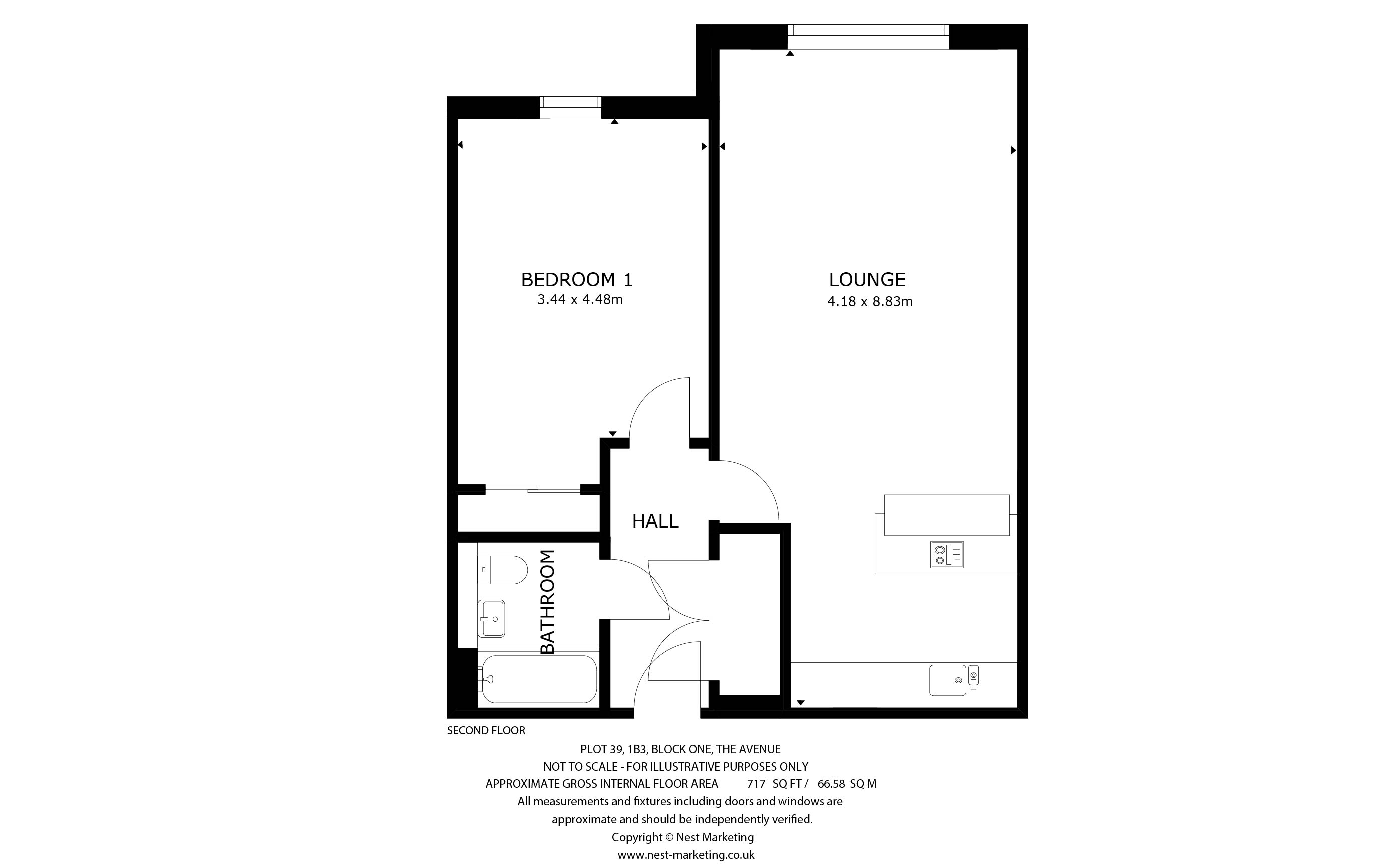 Apartment Type 1B3-39 Floorplan