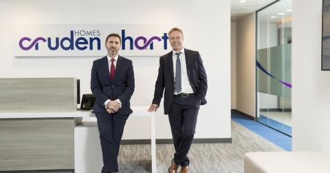 Steven Simpson (left), managing director of Cruden Homes (East) Ltd and Colin Macdonald, managing director of Hart Builders at the new Cruden House reception. 