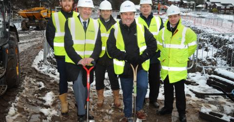 Picture (left - right) Connor McGinley Chameleon Architects; Councillor John Crowther; Gary Wilson RCH; Councillor Tommy McVey; Gordon Lee, Cruden Building and Stephen Murray, River Clyde Homes.